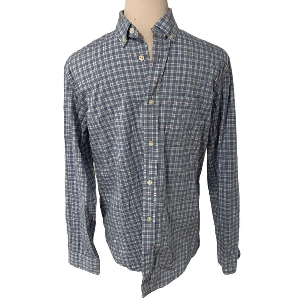 GAP Blue and White Plaid Standard Fit Performance Cotton Button Down Shirt Sz S